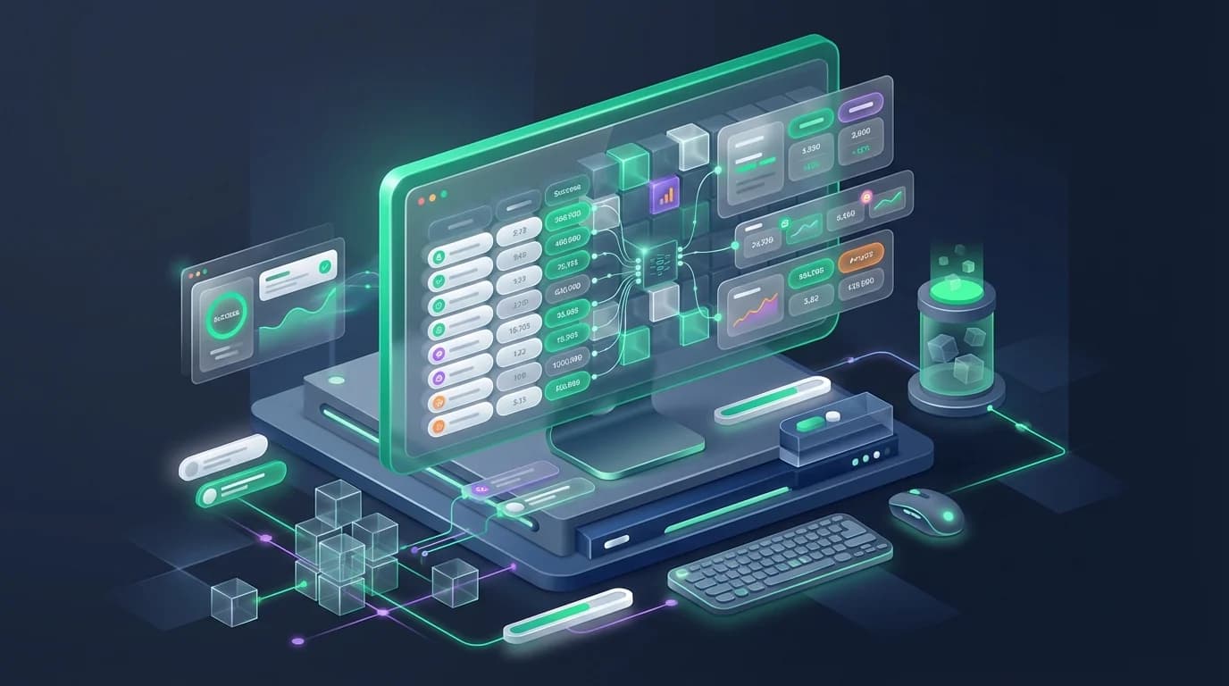 Computer monitor displaying a complex spreadsheet with dense data rows