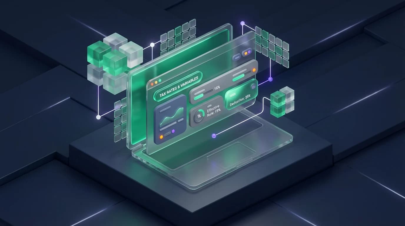 Laptop displaying a spreadsheet with a variables configuration tab.