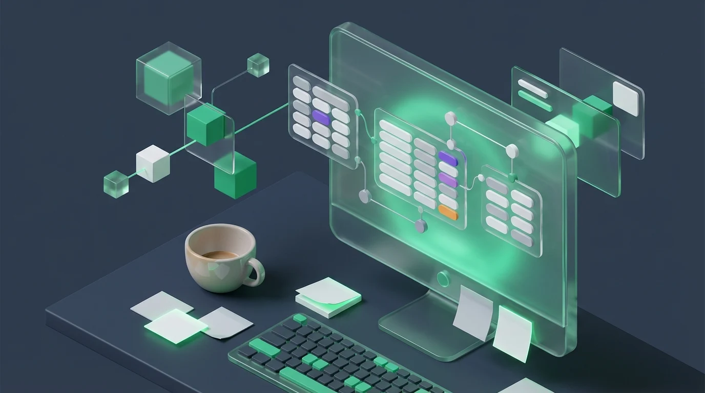 Computer monitor displaying dense spreadsheet data on a messy office desk