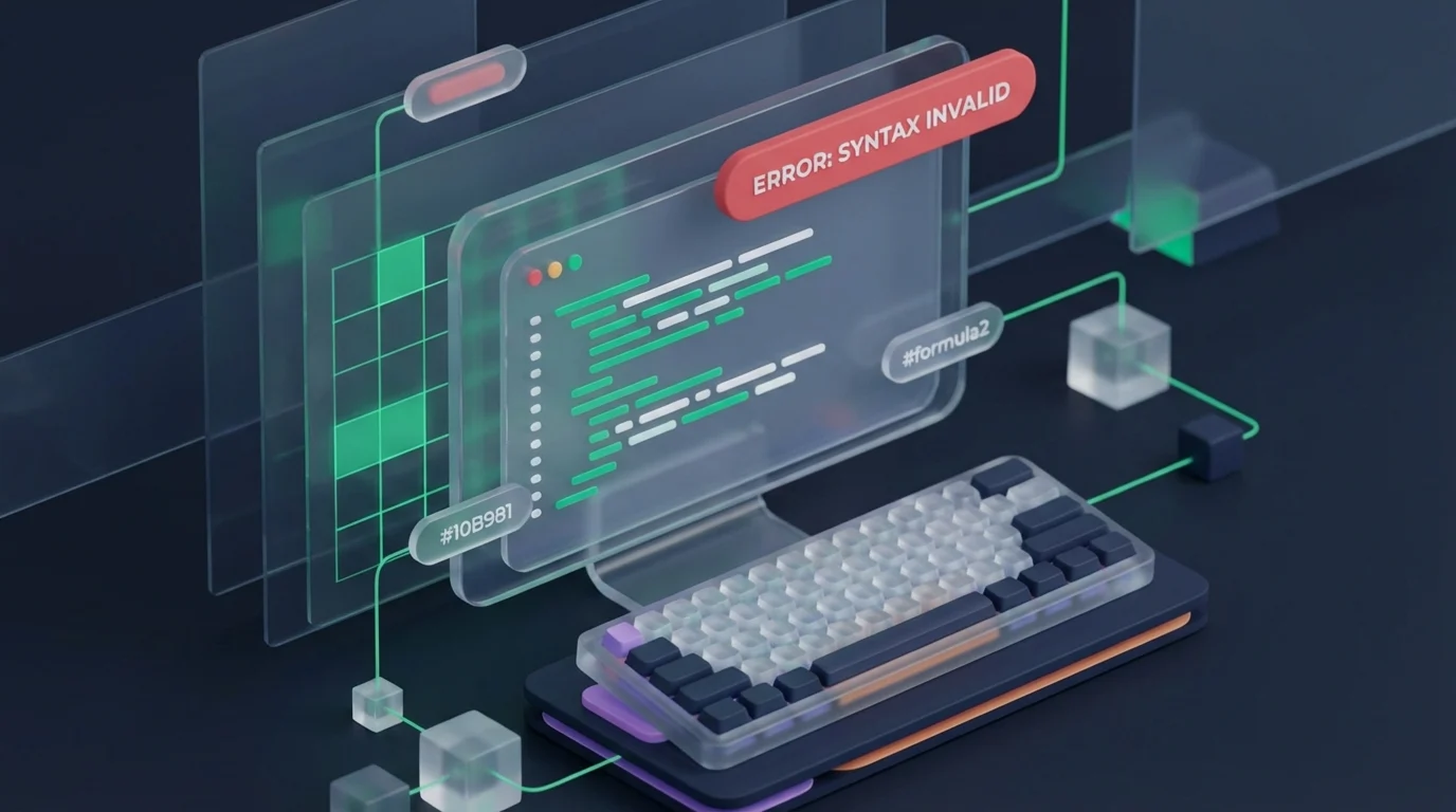 Computer monitor showing lines of code and a red error notification box