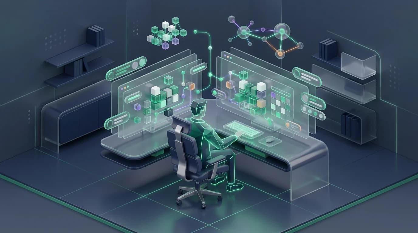 A professional analyzing data to refactor complex spreadsheet logic across dual monitors