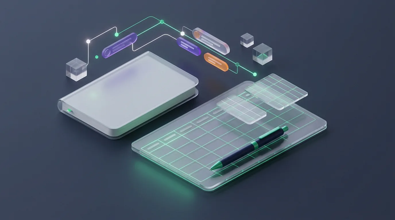 A structured grid planner on a desk illustrating how to use spreadsheet global variables.