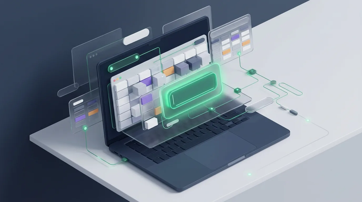 A laptop screen showing a spreadsheet with a glowing input box representing how to use AI for Excel formulas