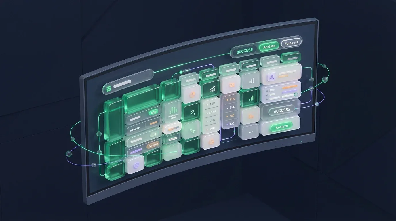 Digital screen with glass blocks and charts as abstract helper columns in Google Sheets.