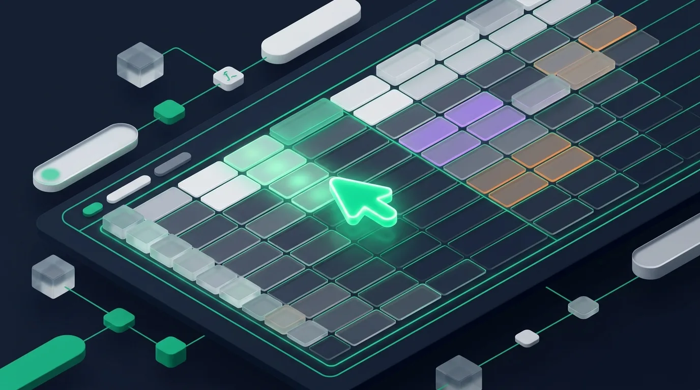 A digital cursor navigating a structured spreadsheet grid representing effective excel formula builder workflows.