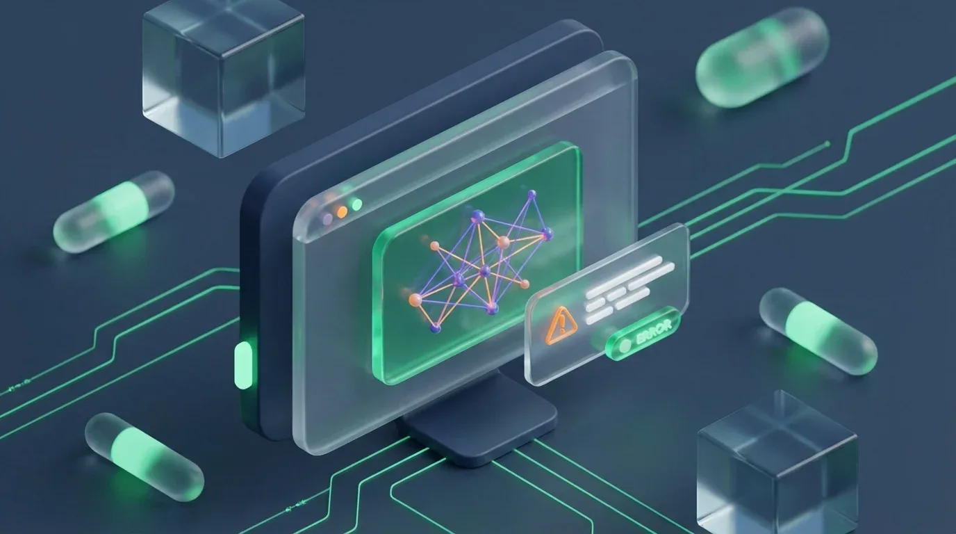 Isometric 3D display with an error warning, showing how to fix Google Sheets syntax errors on a digital interface.