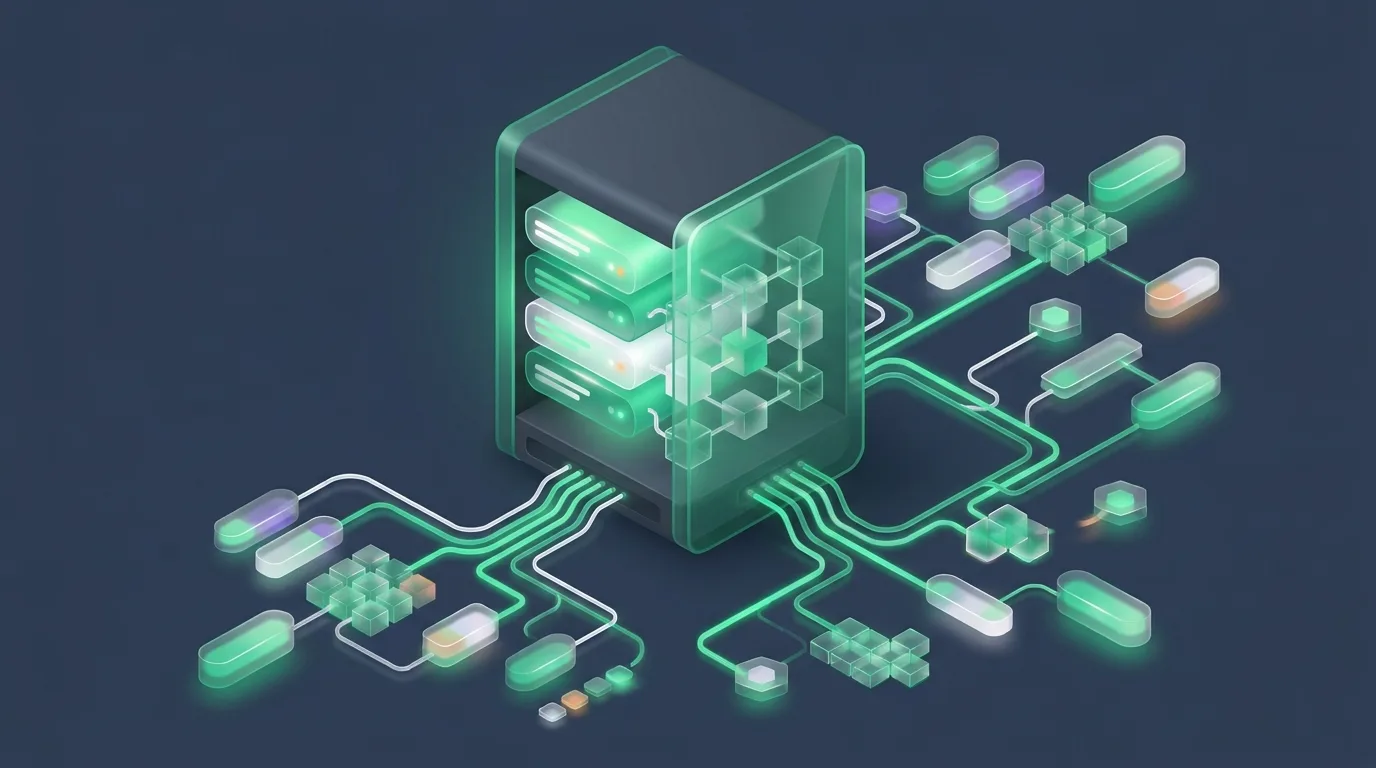 Abstract representation of data nodes and servers illustrating how to build a shared excel snippet library