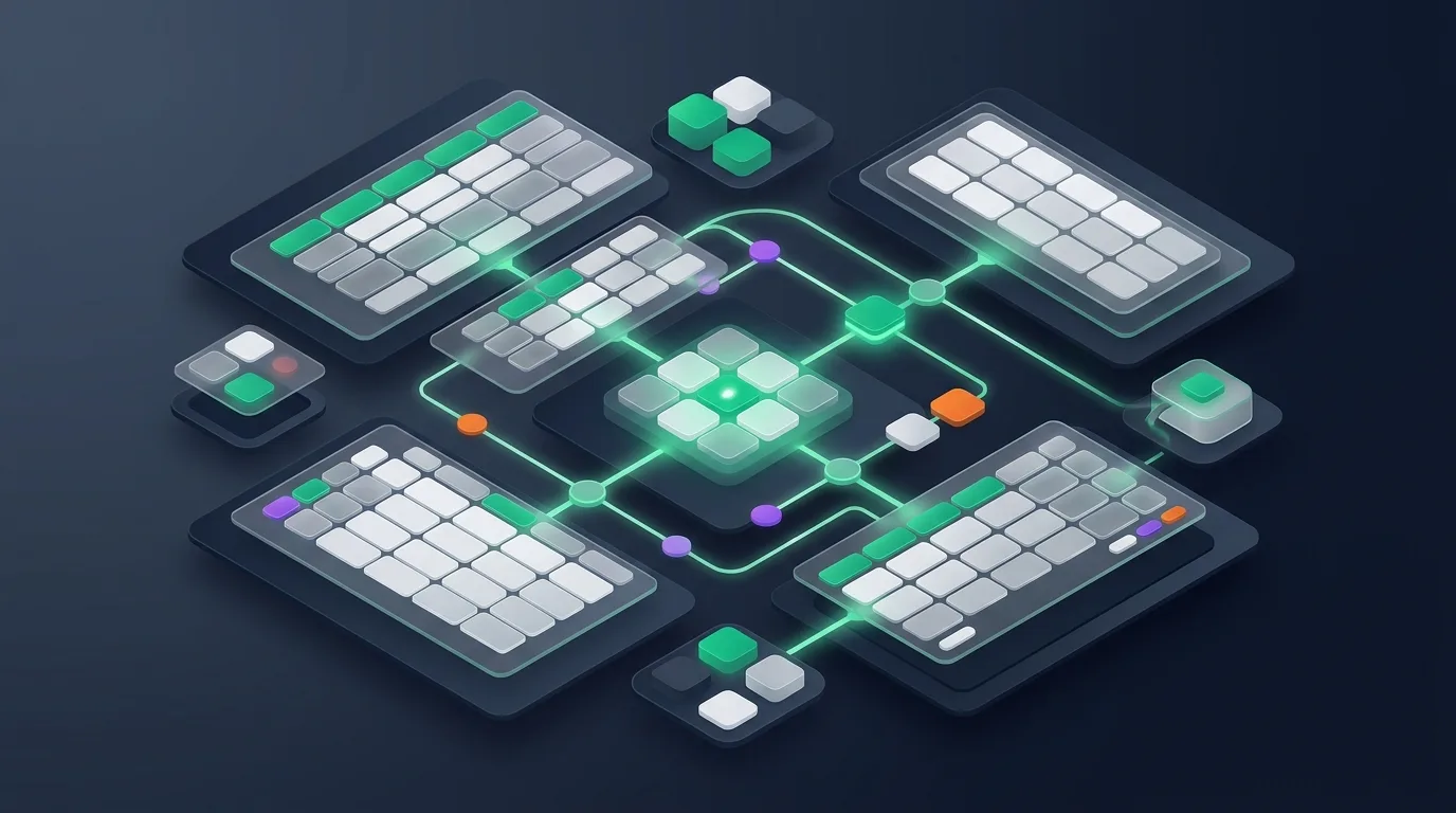 Grid of data cells connected by logical processing paths