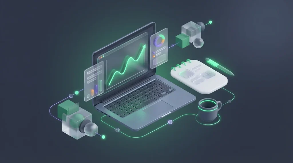Laptop on a desk displaying a clean, error-free spreadsheet chart after successful migration.