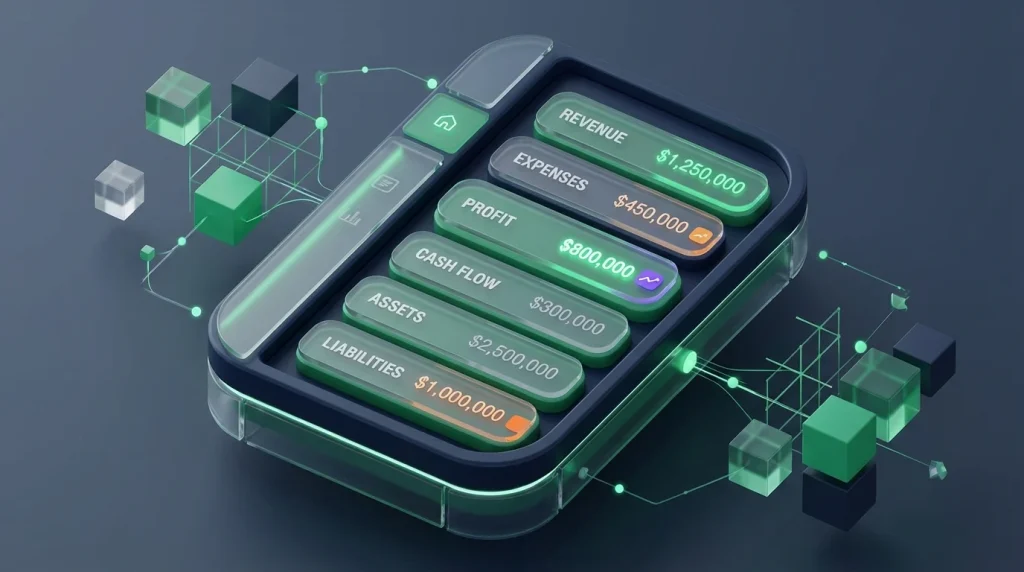 A sidebar menu showing named categories and numerical values on a screen