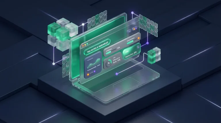 Laptop displaying a spreadsheet with a variables configuration tab.