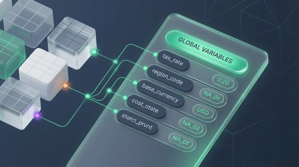 Spreadsheet sidebar interface showing a list of global variables.