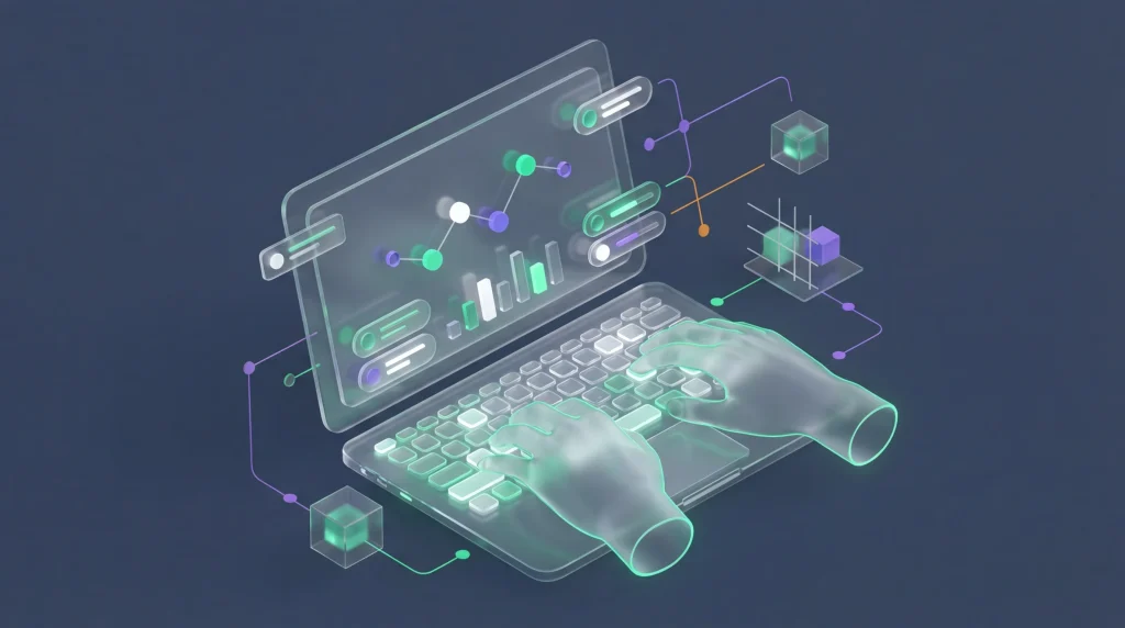 Hands typing on a laptop keyboard to fix Google Sheets formula errors quickly.
