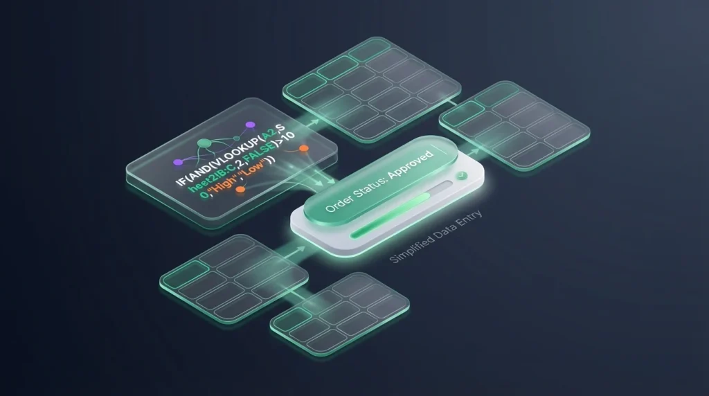 A close-up of a spreadsheet cell transitioning from a complex formula to a clean text input field.
