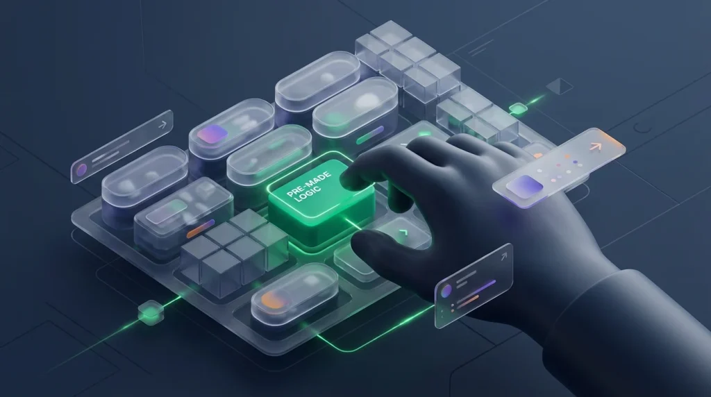 Selecting a modular block from an organized digital library.