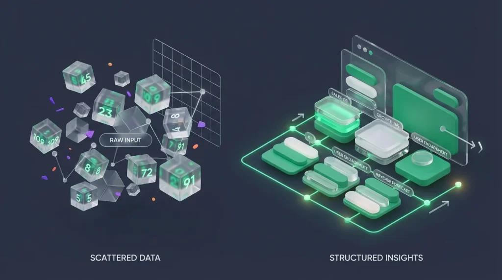 A comparison between scattered random numbers and structured labeled data blocks.