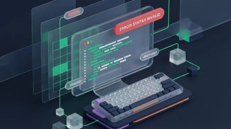 Computer monitor showing lines of code and a red error notification box