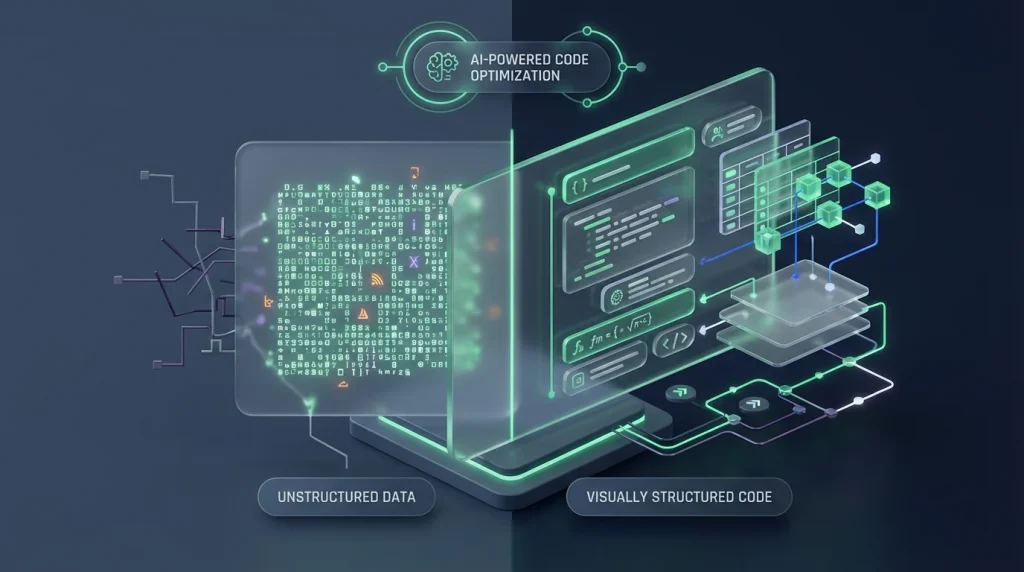 Comparison between confusing text string and a clearly indented logic block highlighting the flaws of manual spreadsheet formula creation.