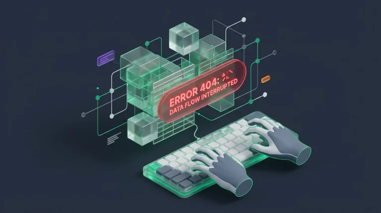 A computer screen showing complex data rows with a highlighted red error code indicating failed manual spreadsheet formula creation.